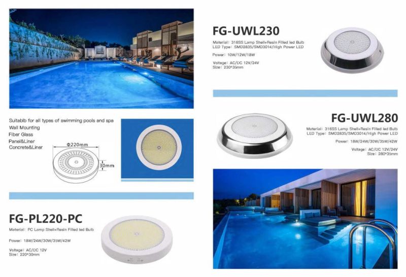 Hot Sales ABS Surface Mounted LED Underwater Swimming Pool Light Piscina De Luz LED Wiith Universal Bracket