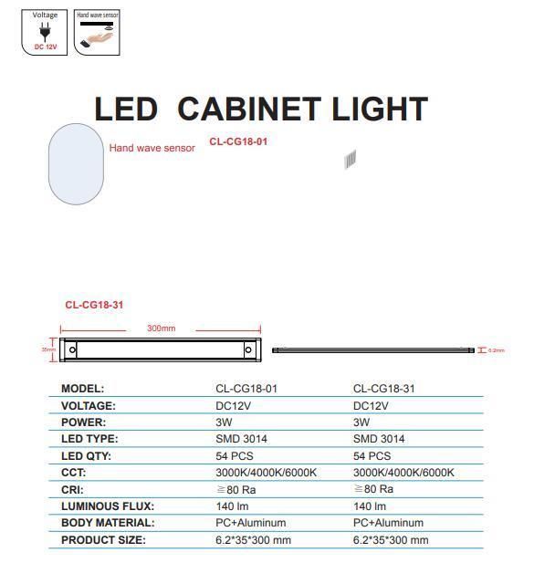 DC12V Dimmable Hand Wave Sensor LED Cabinet Light