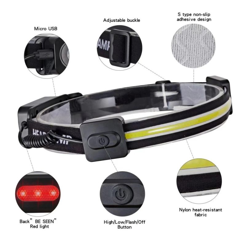 Tik Tok Hot Sale High-Stretch Headband COB Headlamp for Camping