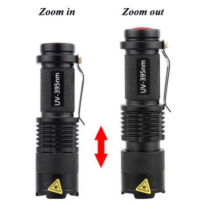 Mini 395nm UV Flashlight Zoomable Waterproof for Detector and More