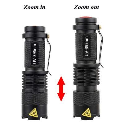 Mini 395nm UV Flashlight Zoomable Waterproof for Detector and More