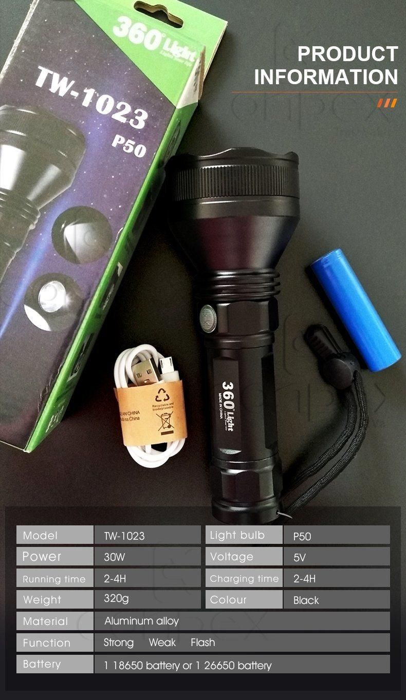 USB Rechargeable LED Water Resistant Emergency Lighting Hunting Flashlights