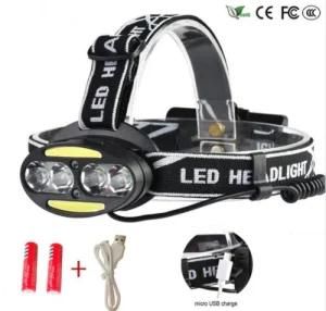 30000 Lumen 4* Xm-L T6 +2*COB+2*Red Lanterna USB Rechargeable 8 LED Headlamp