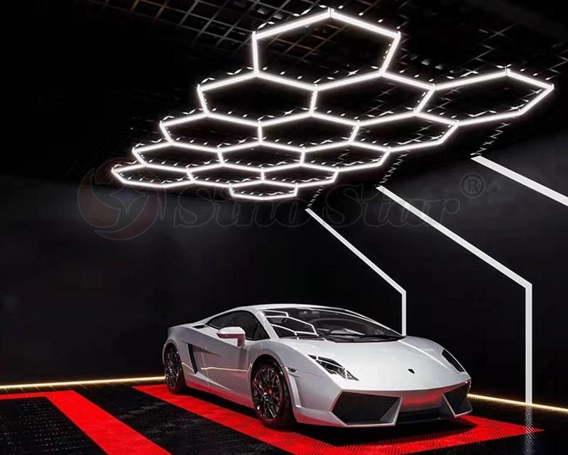 LED Honeycomb Hexagon Hex-Grid Light Ceiling Detailing Lamp Car Repair Workshop Wash Beauty Station Garage Illumination Design