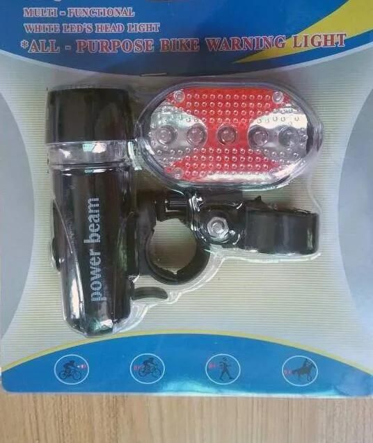 Bicycle Light Set Super Bright 5 LED Headlight Flashlight and Taillight Bike Front Rear Tail Light