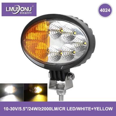 4024-24A White Yellow LED Work Light 5.5 Inch 24W 2000lm Spot Flood Beam for Car Truck