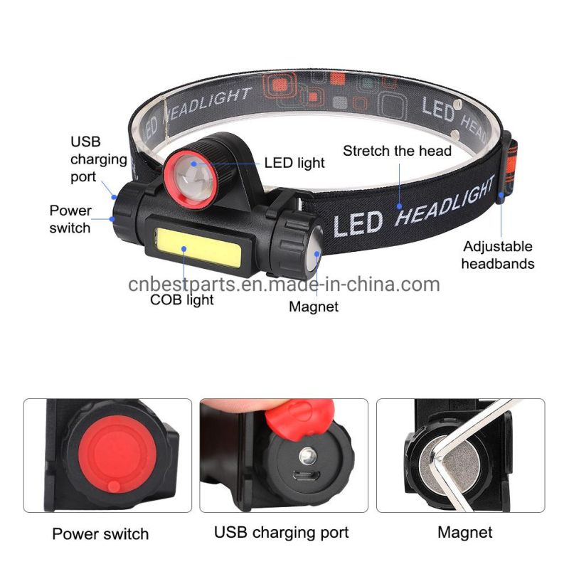 Waterproof Outdoor Head Torch Lamp Rechargeable 18650 LED Head Torch Light with Adjustable Degree Portable Headlamp for Camping COB LED Headlamp