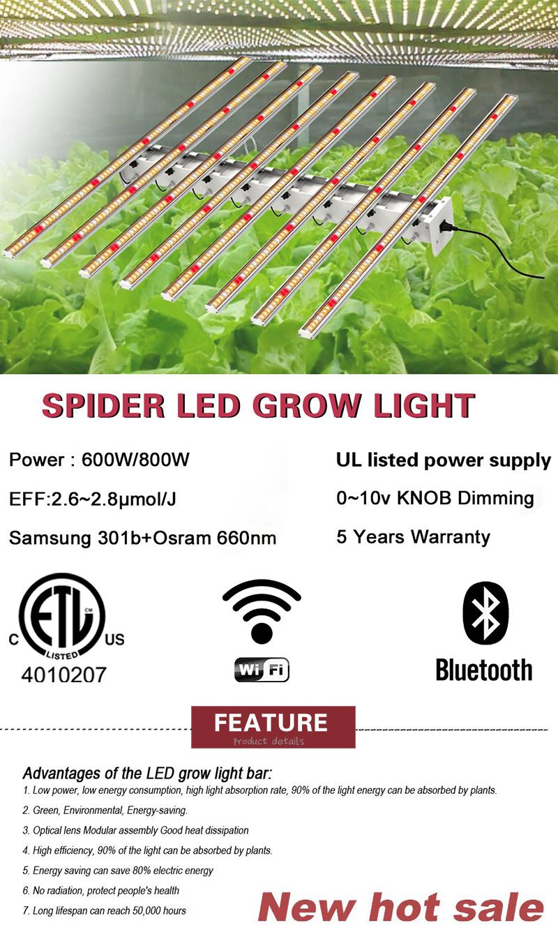 Dimmable WiFi Control 4FT 600W 800W Spider Shape LED Grow Light Fixtures