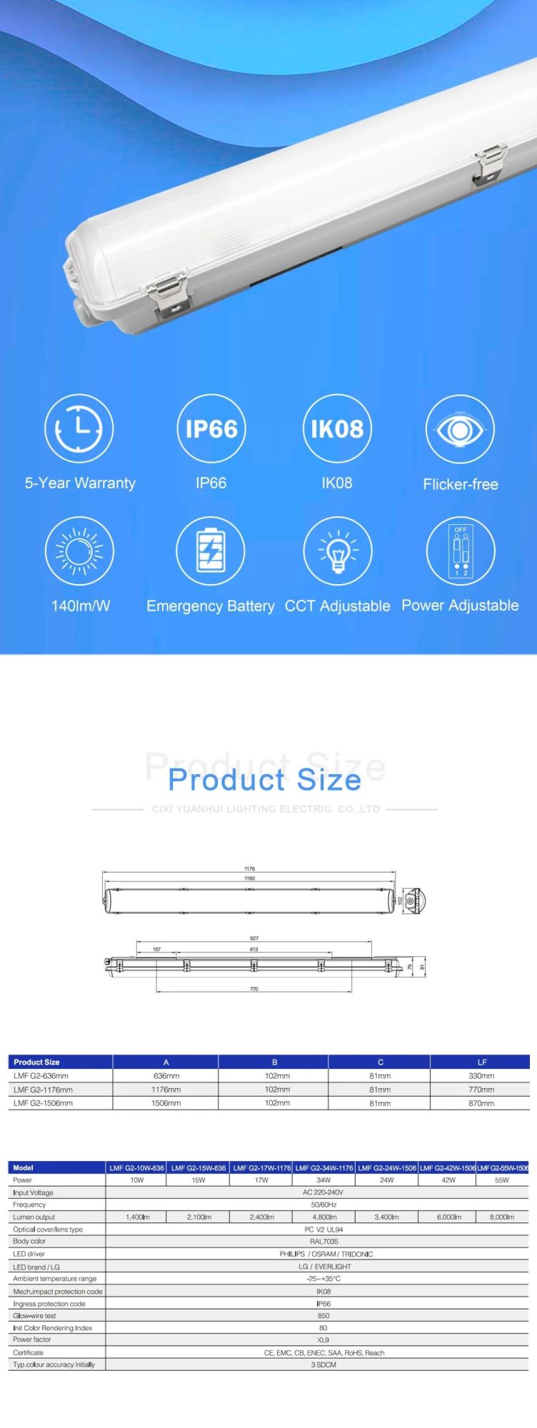 240V High Power LED Tri-Proof Light for Factory