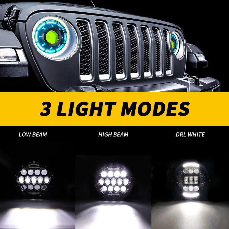 Dxz 7inch 13LED 4X4 75W/35W DOT Round IP67 Thick for Jeep Wrangler LED Offroad Trucks Motorcycle Headlight