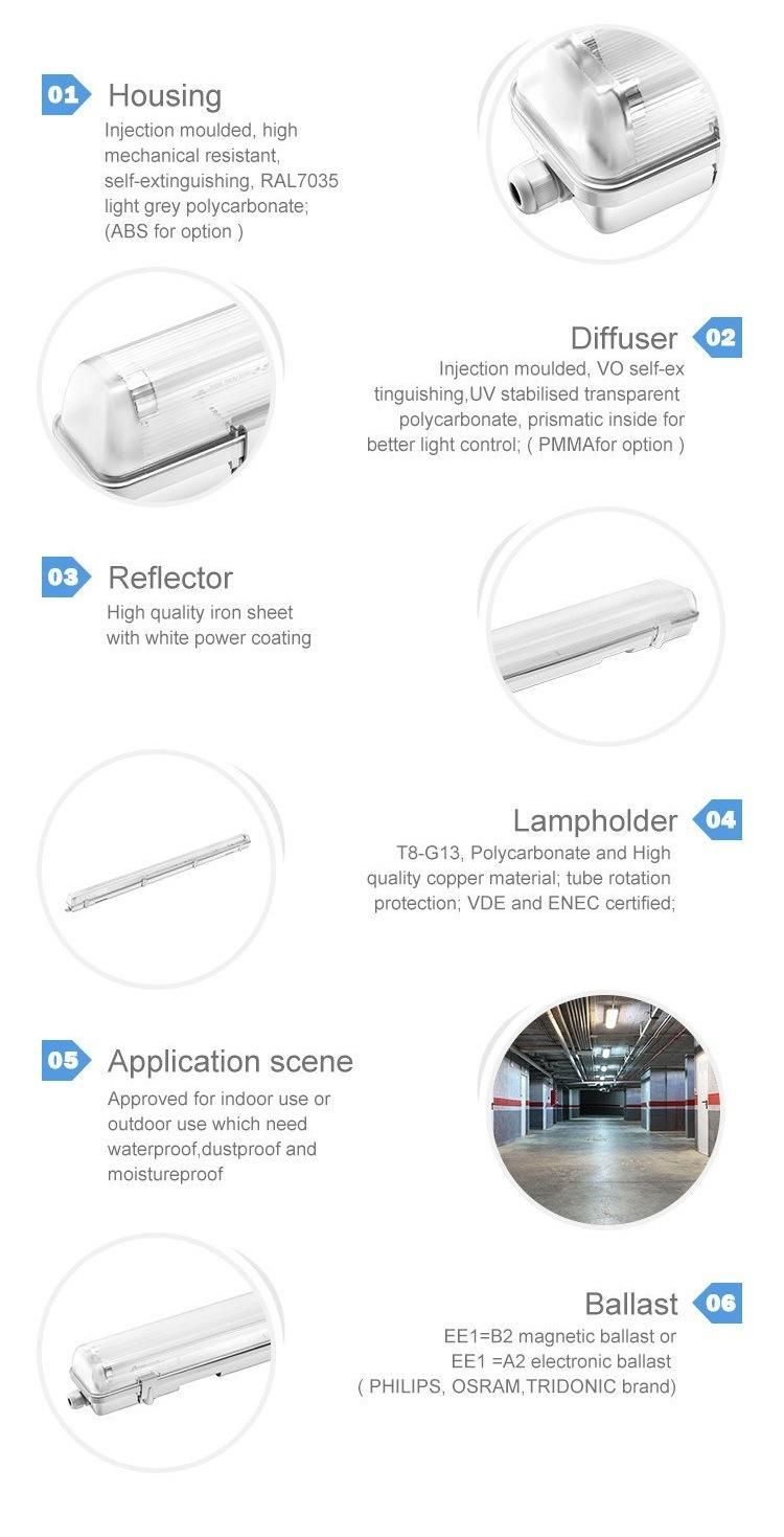 LED Fluorescent Light T5/T8 Luminaire with Magnetic Ballast for Tunnel
