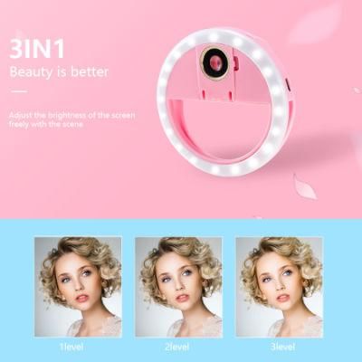 Portable USB Charging LED Phone Rechargeable Fill Selfie Ring Light Hot Sale Products