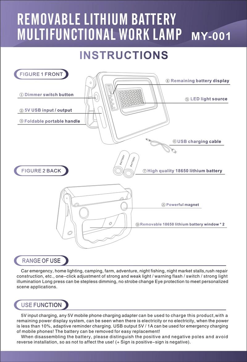 Factory Price 50W Flood Light Solar Multifunctional Portable Work Lamp