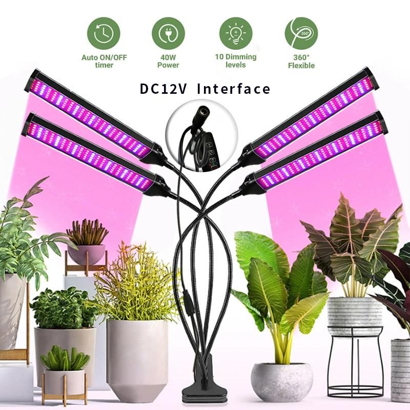 Dual Two Head LED Grow Lights with Timer and Telecontroller 8W LED Clip Desk Lamp with for Officehome Indoor Garden Greenhouse