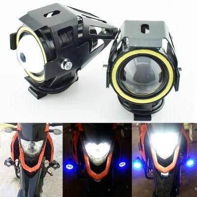 U7 2PCS 125W Motorcycle Headlight W/ Angel Eye Devil Eye 3000lm Moto Spotlightled Driving Fog Spot Head Light Decorative Lamp