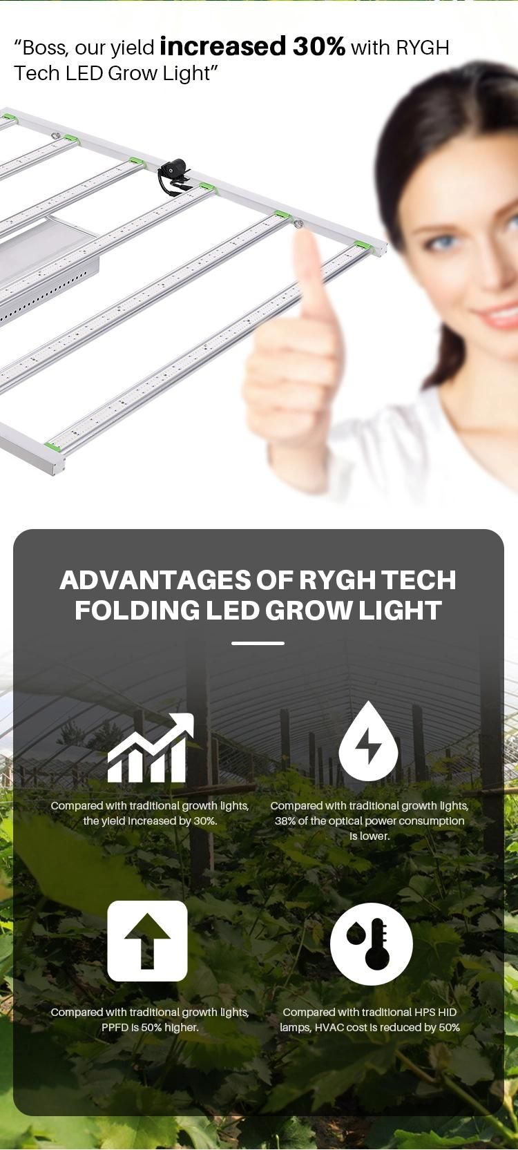 Rygh High Efficiency 2.7umol/J Foldable 640W 600W LED Grow Light for Vertical Plants