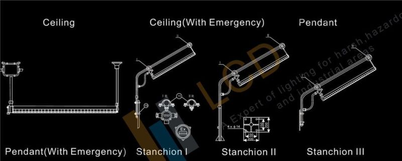 Ex Fluorescent Batten for Class Iia, Iib, Iic of Explosive Gas Atmospheres with Water Proof IP65 for Temperature Group T1 T2 T3 T4 T5 T6 Environment Operation