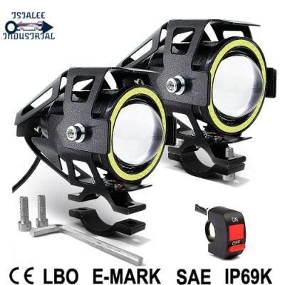 12V-80V LED Motorcycle Mini U7 Spotlights Fog Driving Spot Head Light Colorful Halo Rings Motorbike Light Headlight