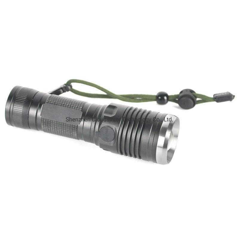 3.7V Xml-T6 High Power Portable 1000 Lumens Aluminum Tactical Zoomable USB Rechargeable LED Flashlight
