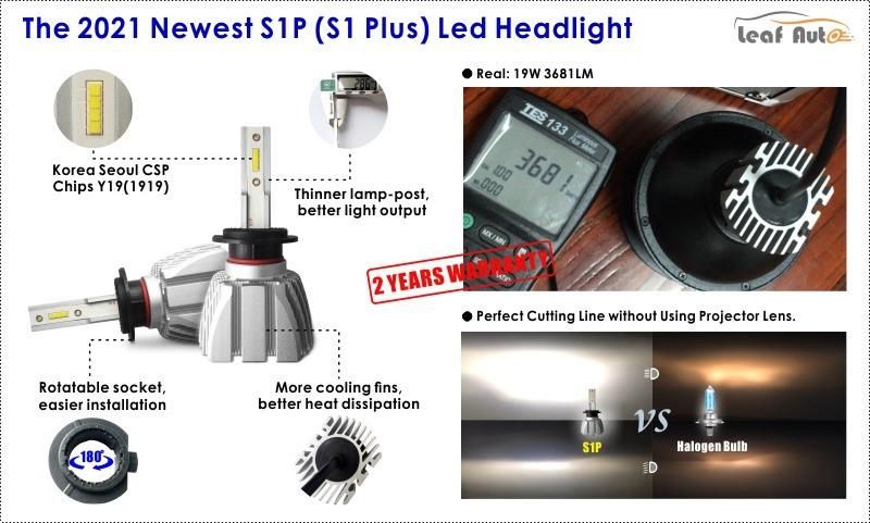 Korea Csp S1p Auto Parts S1+ H1/H4/H7/H11/9005/9006/9007/880/881/Hb3 Barra De Luz De LED Car LED High Low Beam Fanless S1 Plus LED Conversion Kit LED Headlight
