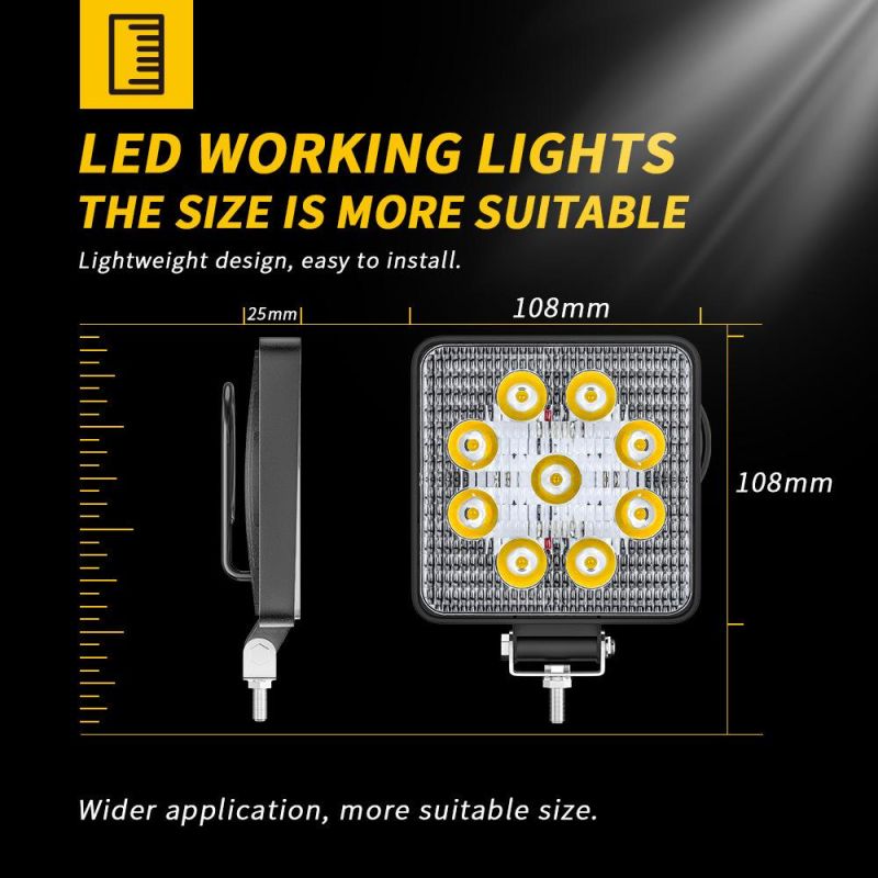 Dxz 4inch 9LED Driving Lamps High Quality 27W 25mm Spot Work Lights Aluminum Square Auto Lights