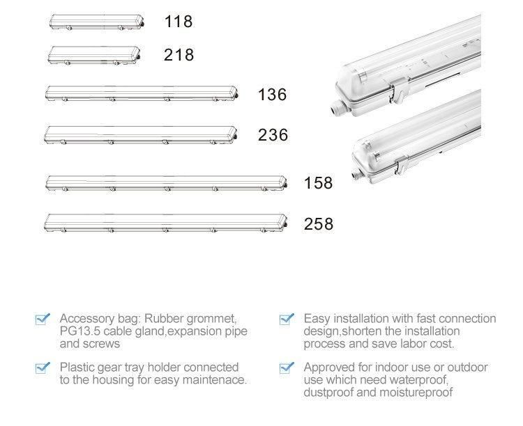 IP65 T8 Fluorescent Light with Ce RoHS & UL