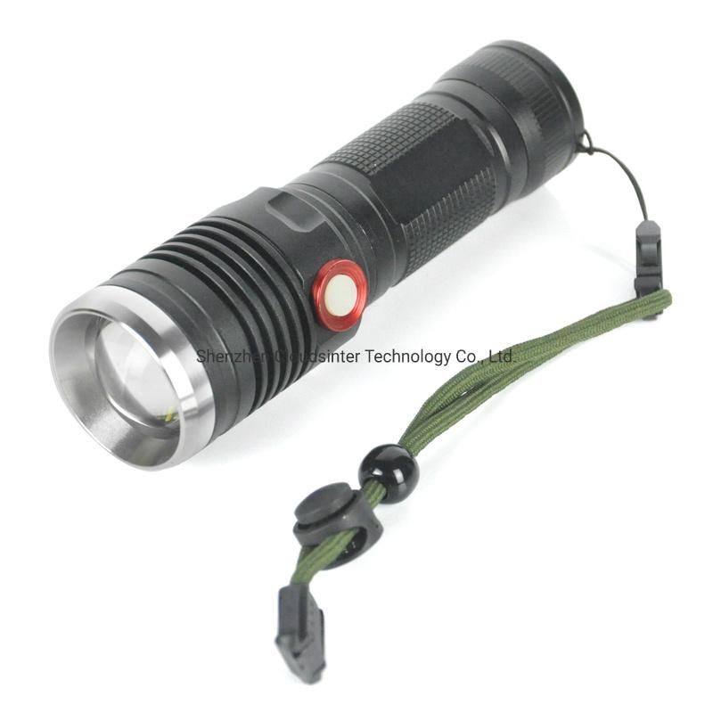 3.7V Xml-T6 High Power Portable 1000 Lumens Aluminum Tactical Zoomable USB Rechargeable LED Flashlight