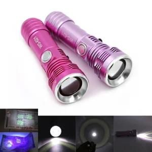 White / UV Light USB Rechargeable Zoom LED Flashlight