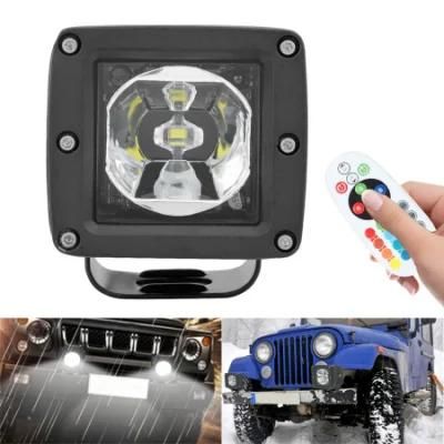 Remote Control LED Square Work Light Lamp 10-30V Mini 2 Inch RGB 15W LED Work Lamp Car Accessorie