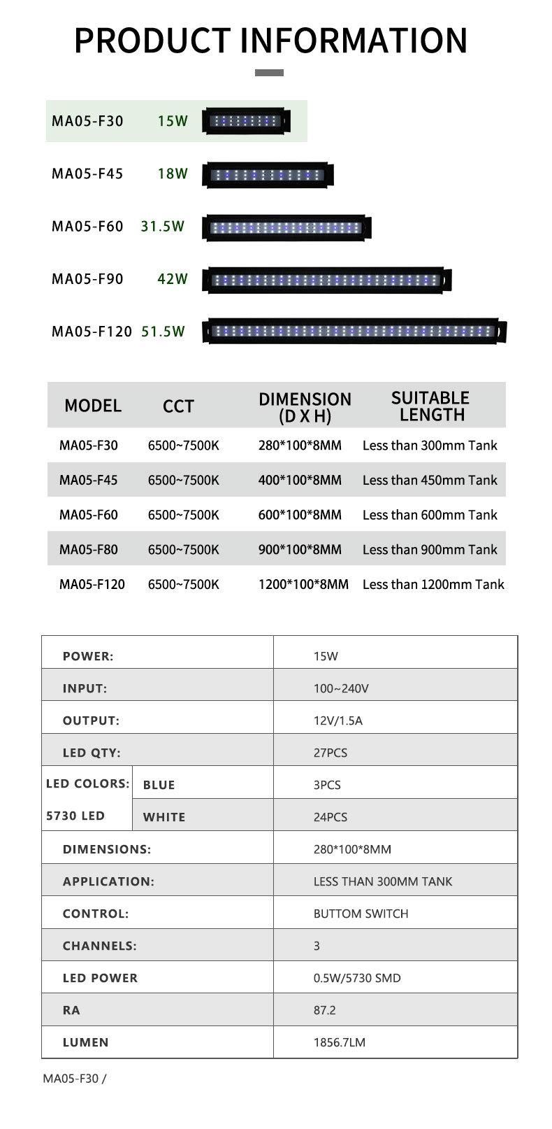 2021 Ultra-Thin Aquarium Lights for OEM/ODM with CE%RoHS Certificate (MA05-F30)