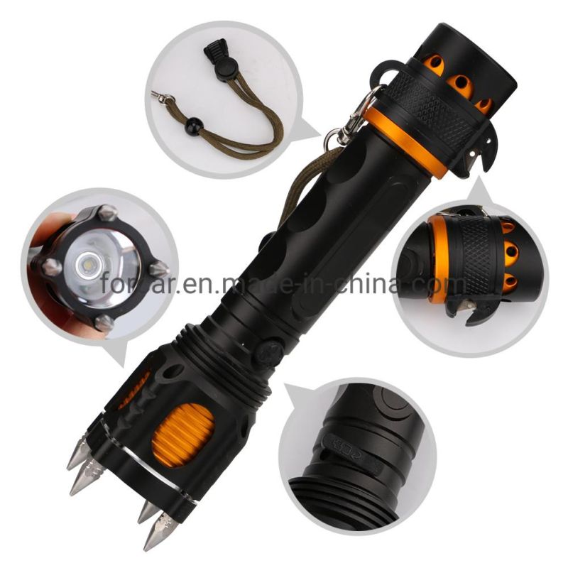 Wholesale Powerful T6 Tactical Torch Lamp with Self Defense Belt Cutter Camping Emergency Torch Light Portable Rechargeable Aluminum LED Flashlight