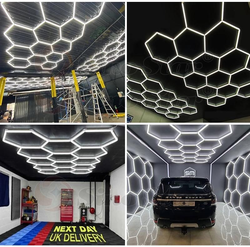 LED Honeycomb Hexagon Hex-Grid Light Ceiling Detailing Lamp Car Repair Workshop Wash Beauty Station Garage Illumination Design