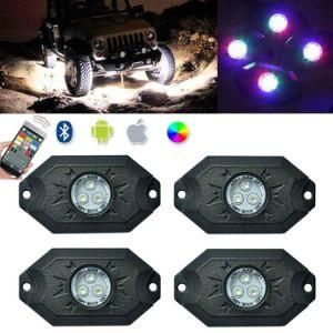 RGB LED Rock Light Kits Cellphone APP Bluetooth Control with 4 Pods Lights for Jeep off Road Truck Car ATV SUV Vehicle Boat