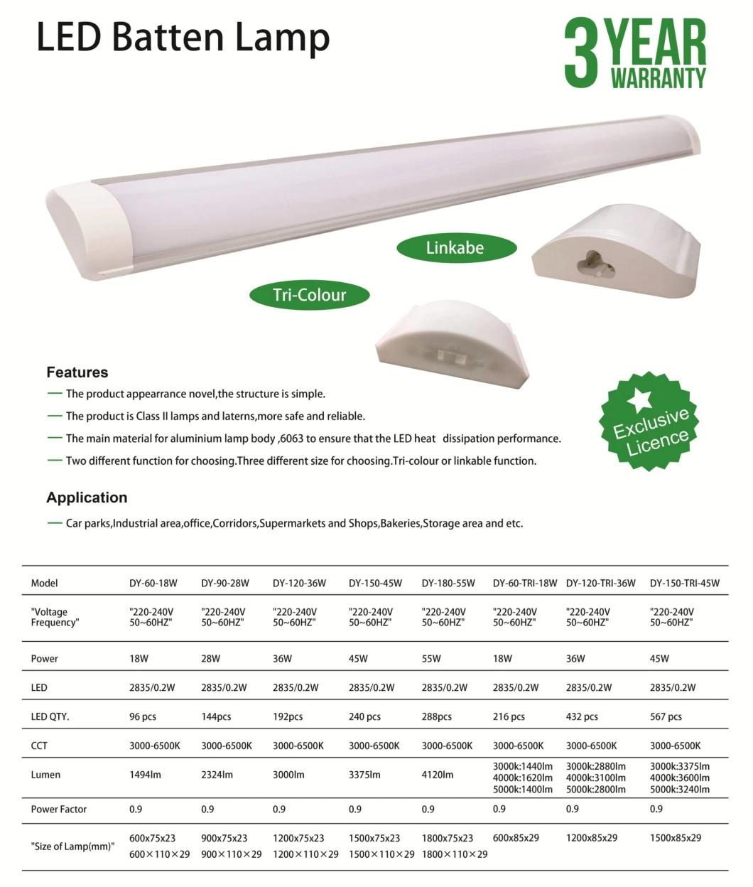 110lm/W LED Batten Light 60cm 90cm 120cm 150cm 180cm Batten Light Fixture
