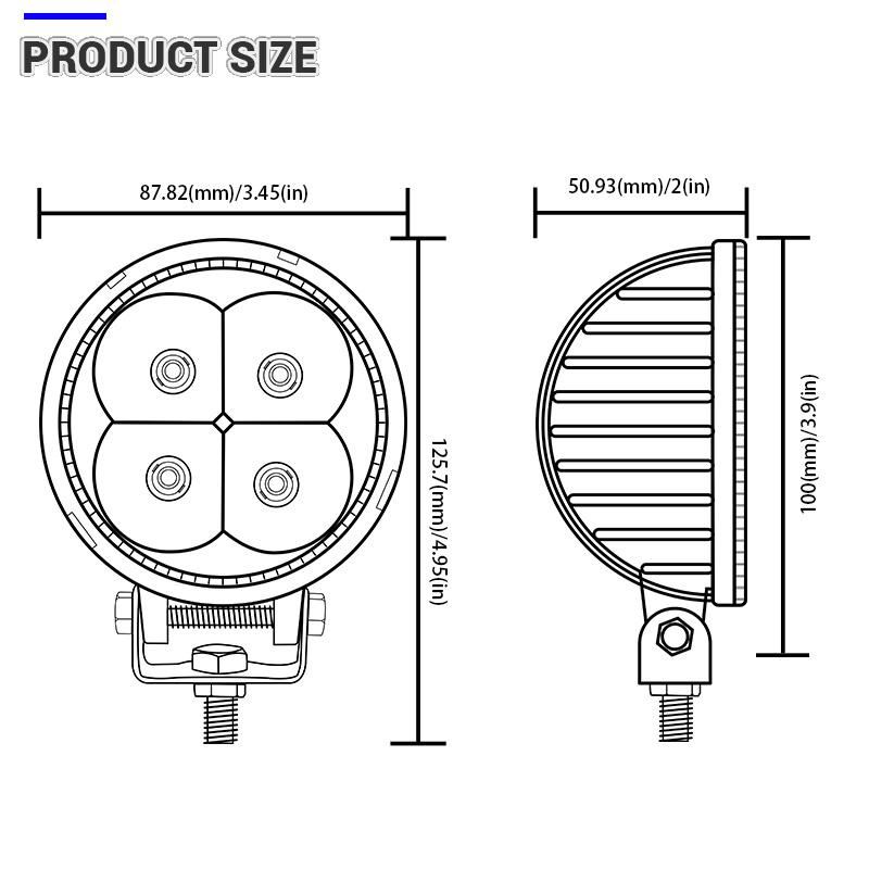 Round 12W 6000K Waterproof Spot Flood LED Car Lamp Working Light for Motorcycle / Tractor / Boat / 4WD Offroad / SUV / ATV