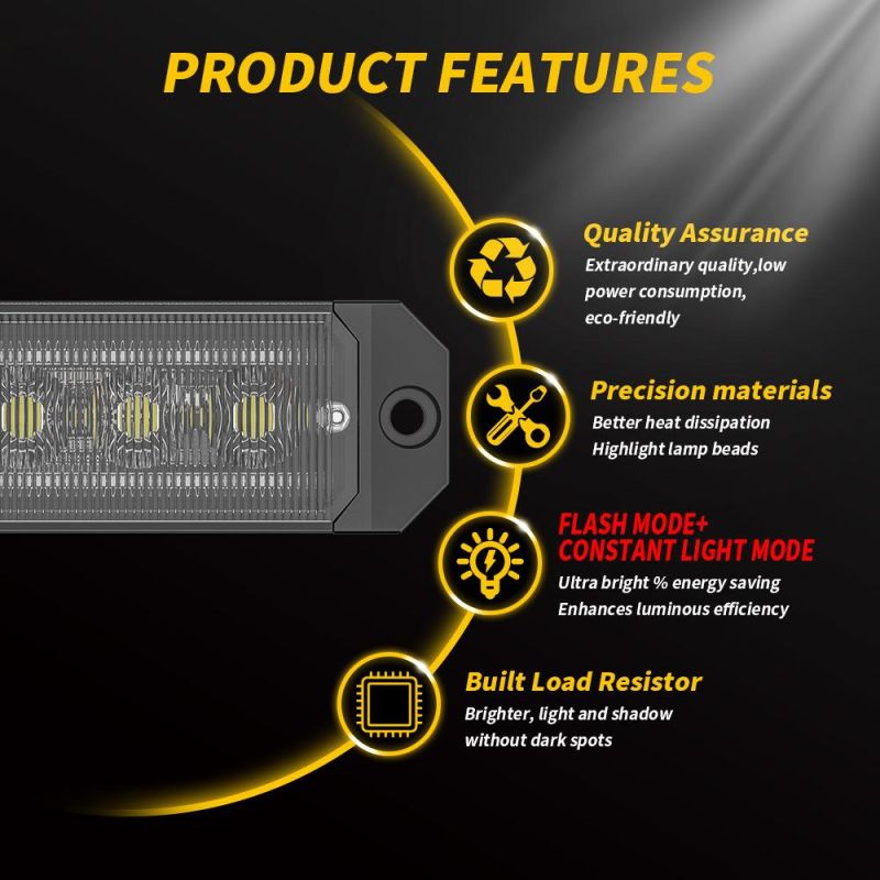 Dxz Car Light Accessories 12-24V Super Bright Flash 24LED Warning Strobe Lights Truck Vehicle Strobe Side LED Marker Light