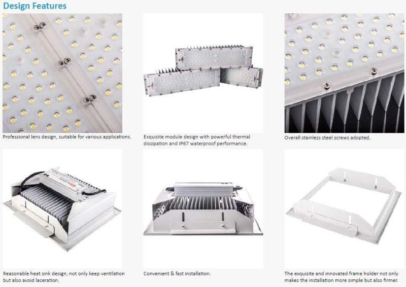 160W 200W IP65 Gasolinera Luminarie LED Ceiling Recessed Canopy Light