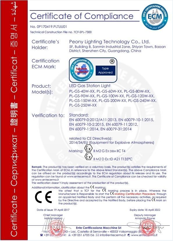 Aluminum IP65 90W LED Gas Station Light, LED Canopy Light, LED Explosion-Proof Light From Shenzhen