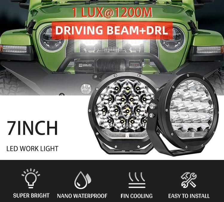 Newest Design 1400m 192W DRL off Road 4X4 Super Bright LED Spotlight High Power 7" 9" Inch Car Offroad Round Car LED Driving Light
