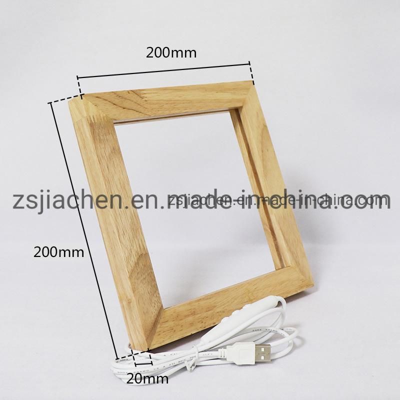 Decorative Lighting Beautiful Flower Acrylic Bedside Desk Lamp Wooden LED Photo Frame Night Light with USB Switch