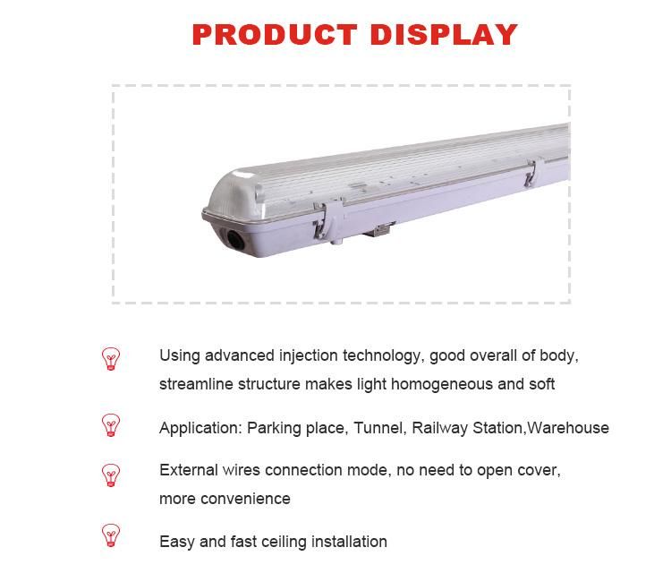 IP65 Fluorescent Tube Light Fitting with Mirror Reflector