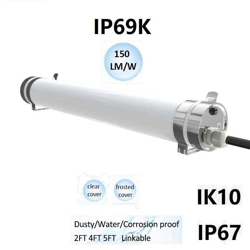 IP69K Tri-Proof LED Light with Sensor Flicker Free Ik10 Emergency System Full Spectrum CRI>95