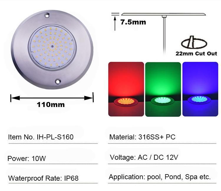 316 Ultra Slim LED Pool Light 6W IP68 LED Underwater Pond Light