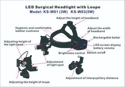 Spot Adjustable Headlight LED Surgical Headlight Ks-W01 with 2.5X Loupe