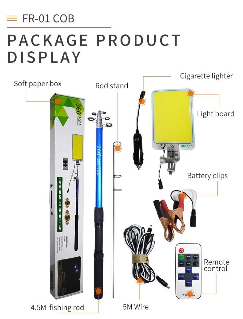 360 Light Hot Sale DC 12V Telescopic Pole Outdoor Multifunction Lamp LED Camping Light Camp Lantern