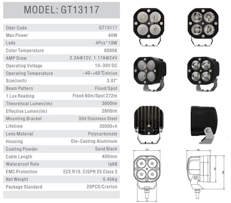 Good Quality Spot/Flood Square 3" 40W 10-30V CREE LED Work Lamp for Truck/Offroad/Marine