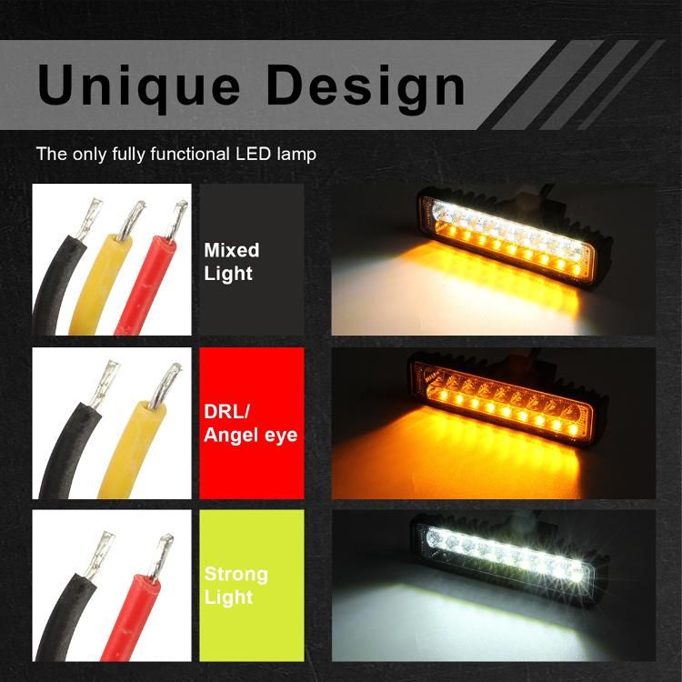 12-24V 6 Inch LED Light Bar for Auto Motorcycle Truck Boat Offroad Working Light 54W White Amber LED Work Light Bar