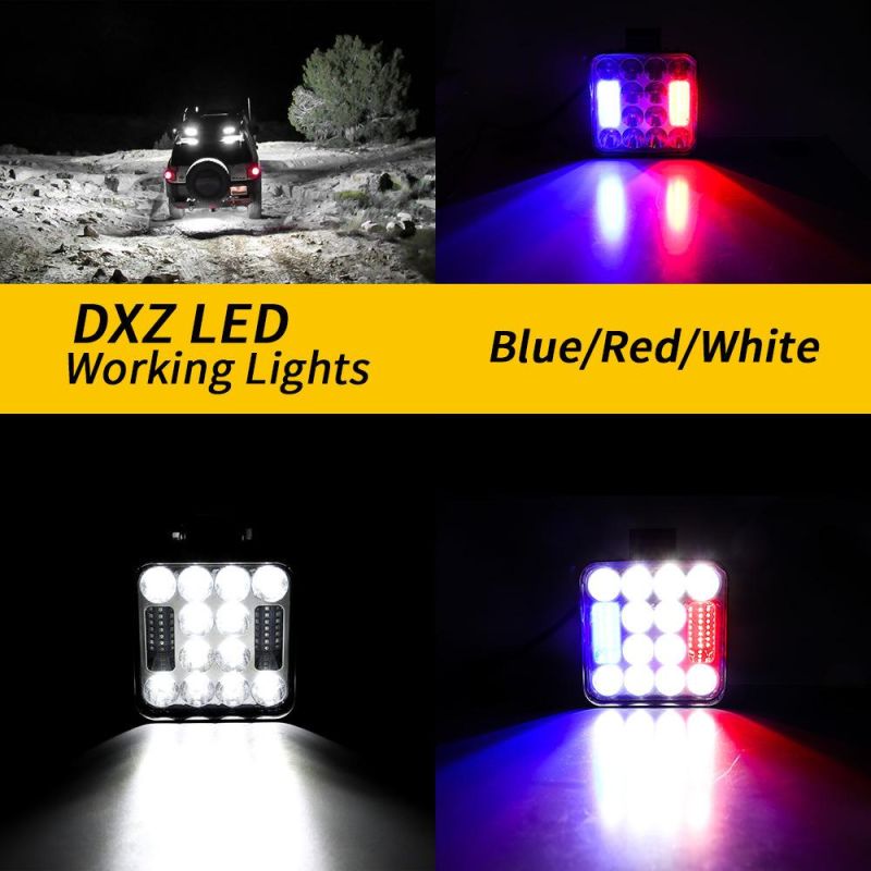 Dxz 4inch 26LED 78W Square Flashing Car LED Working Light Spotlight Truck Trailer Lamp Tractor 9-80V Red Blue
