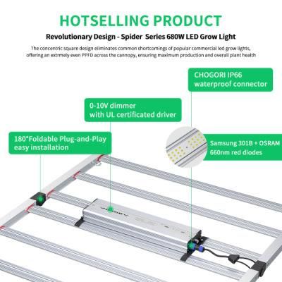 680W LED Plant Indoor Horticulture IP65 Full Spectrum Foldable Spider LED Grow Light