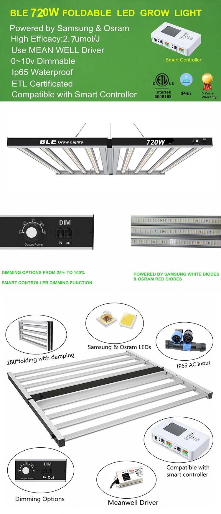 8 Bars 720 Watt Lm301 LED Grow Light 1000W Quantum Meanwell Driver 3500K for Indoor Grow